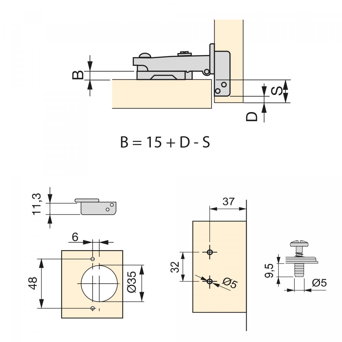 Kit de bisagra recta X92N y suplemento