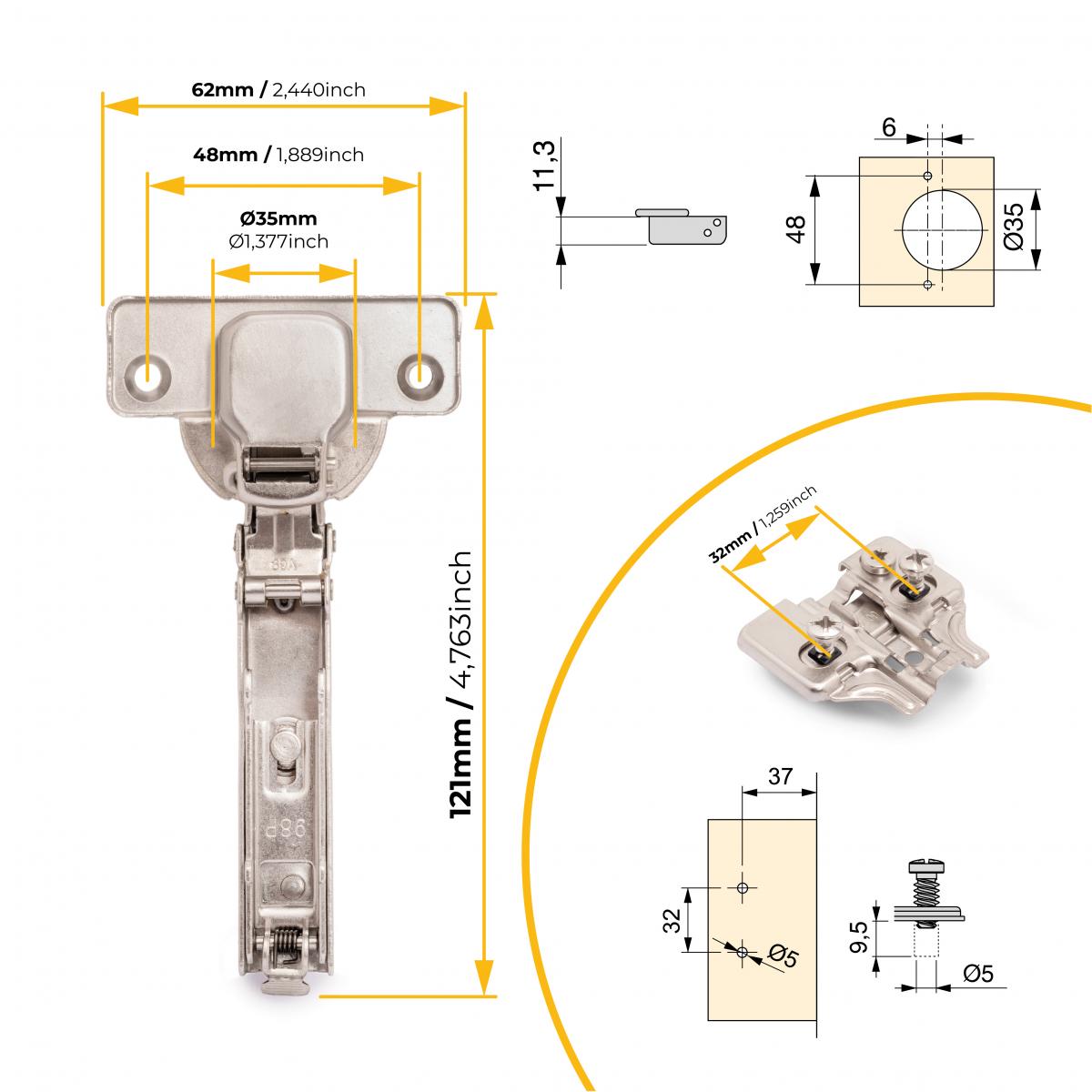 Kit de bisagra recta X92N y suplemento