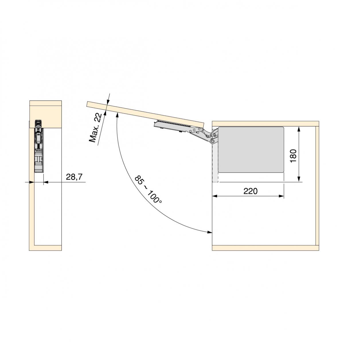 Compás para puertas elevables Altius Lift, sin bisagras