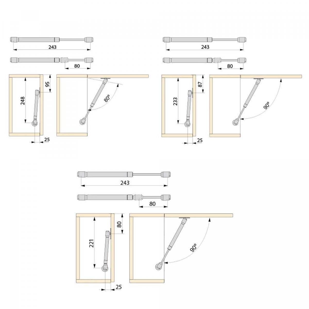 Pistón a gas H con enganches para puertas elevables