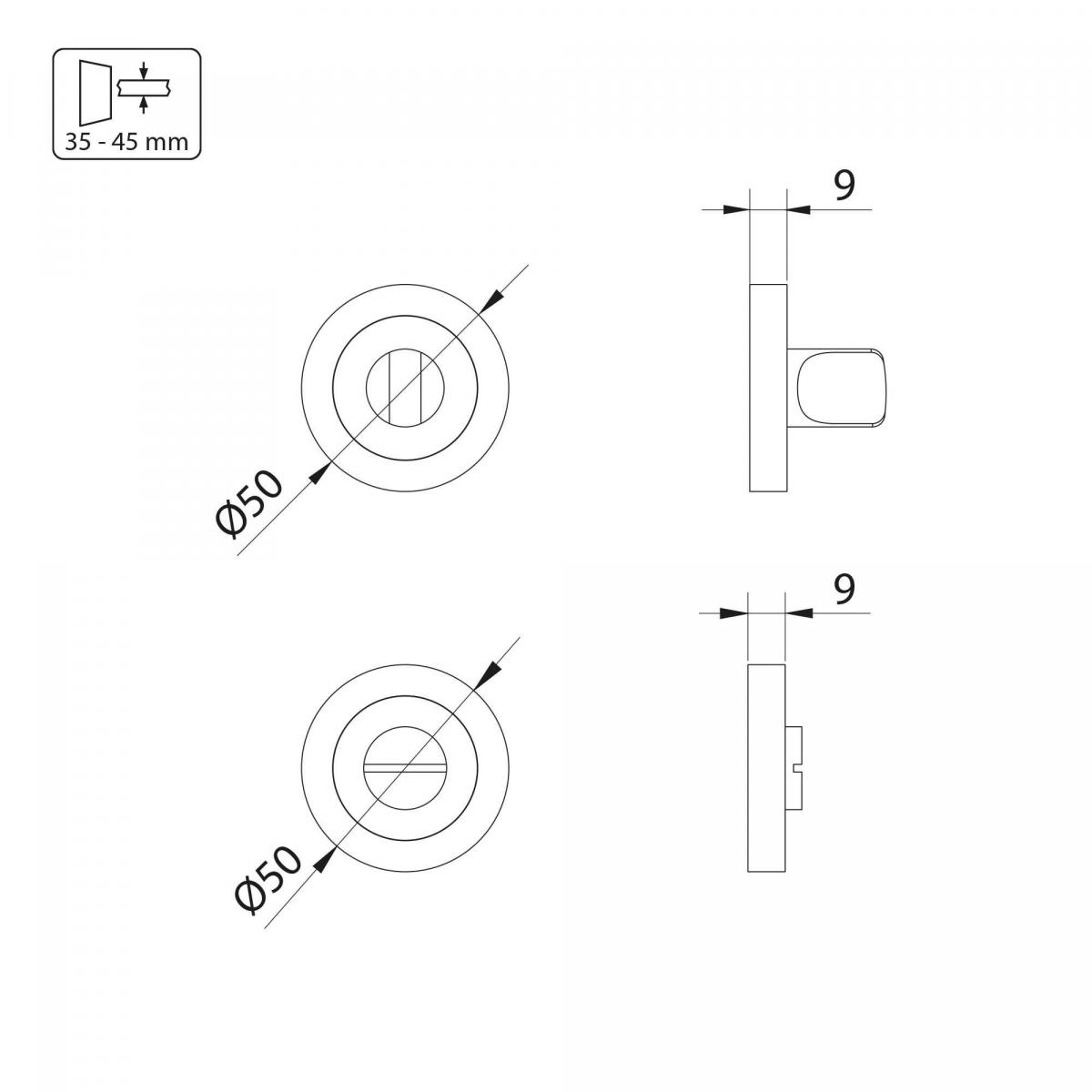 Juego de condena con roseta redonda para puertas de interior.