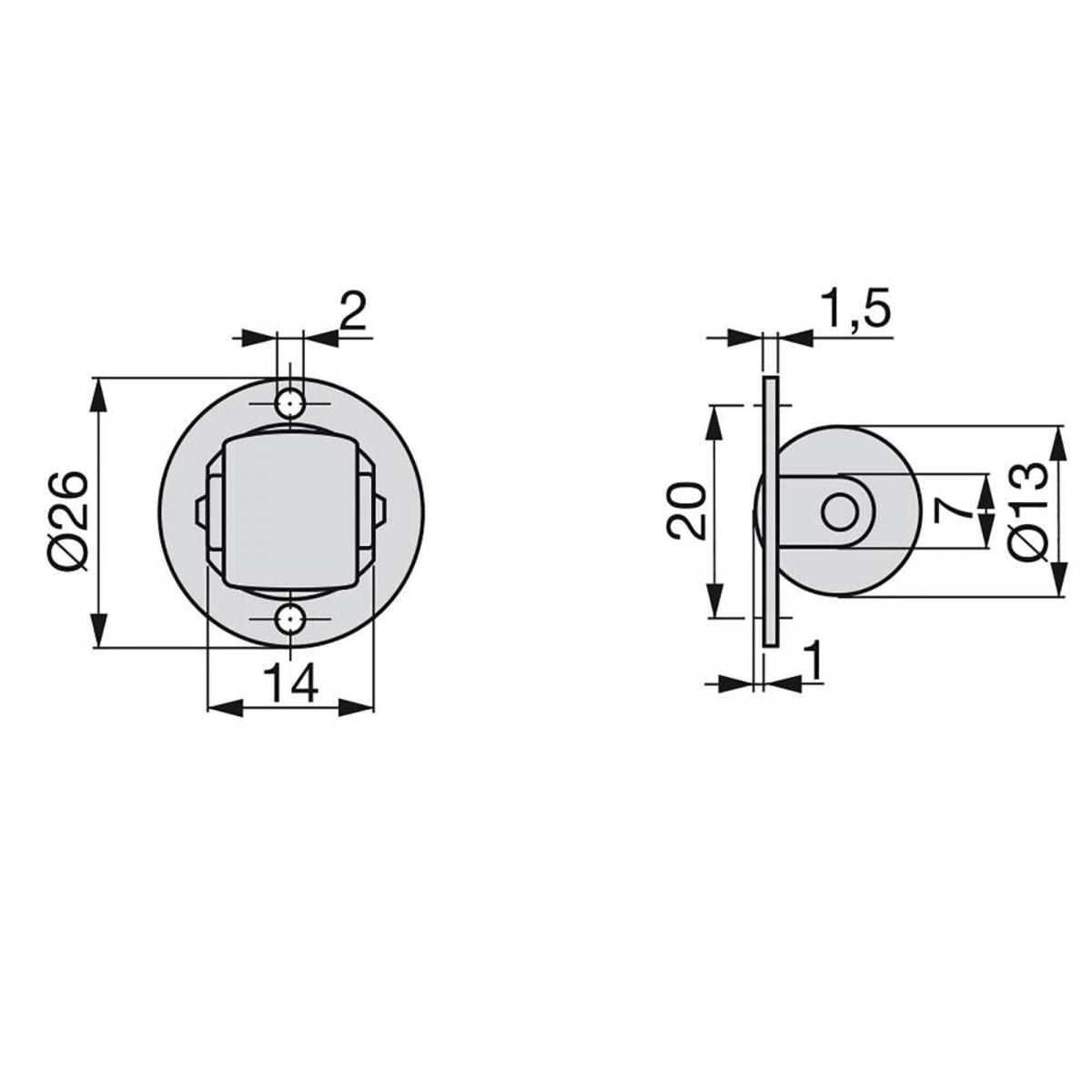 Rueda auxiliar para muebles, para tapa giratoria, diámetro 13mm