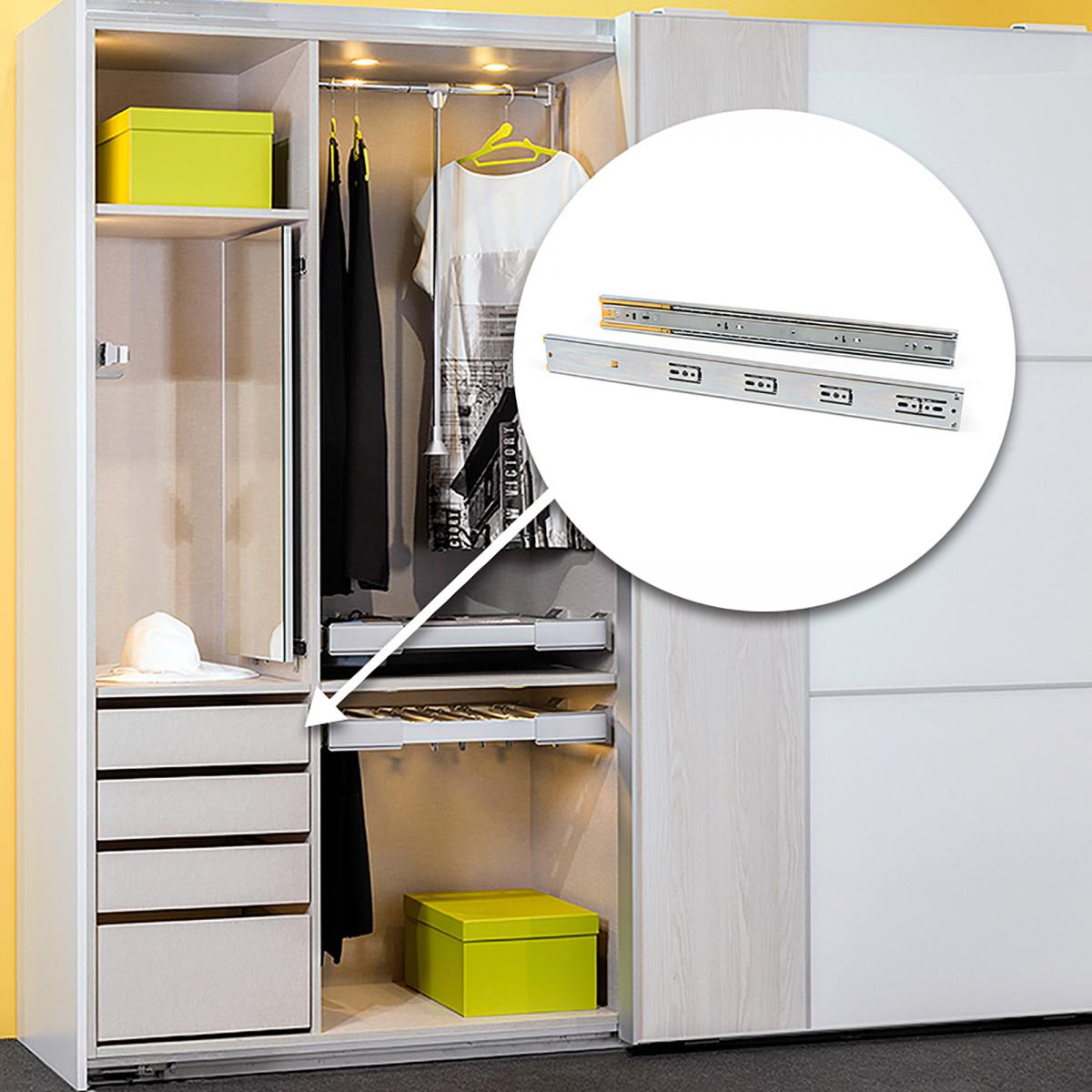 Juego de guías de bolas para cajones con extracción total y cierre suave, altura 45 mm