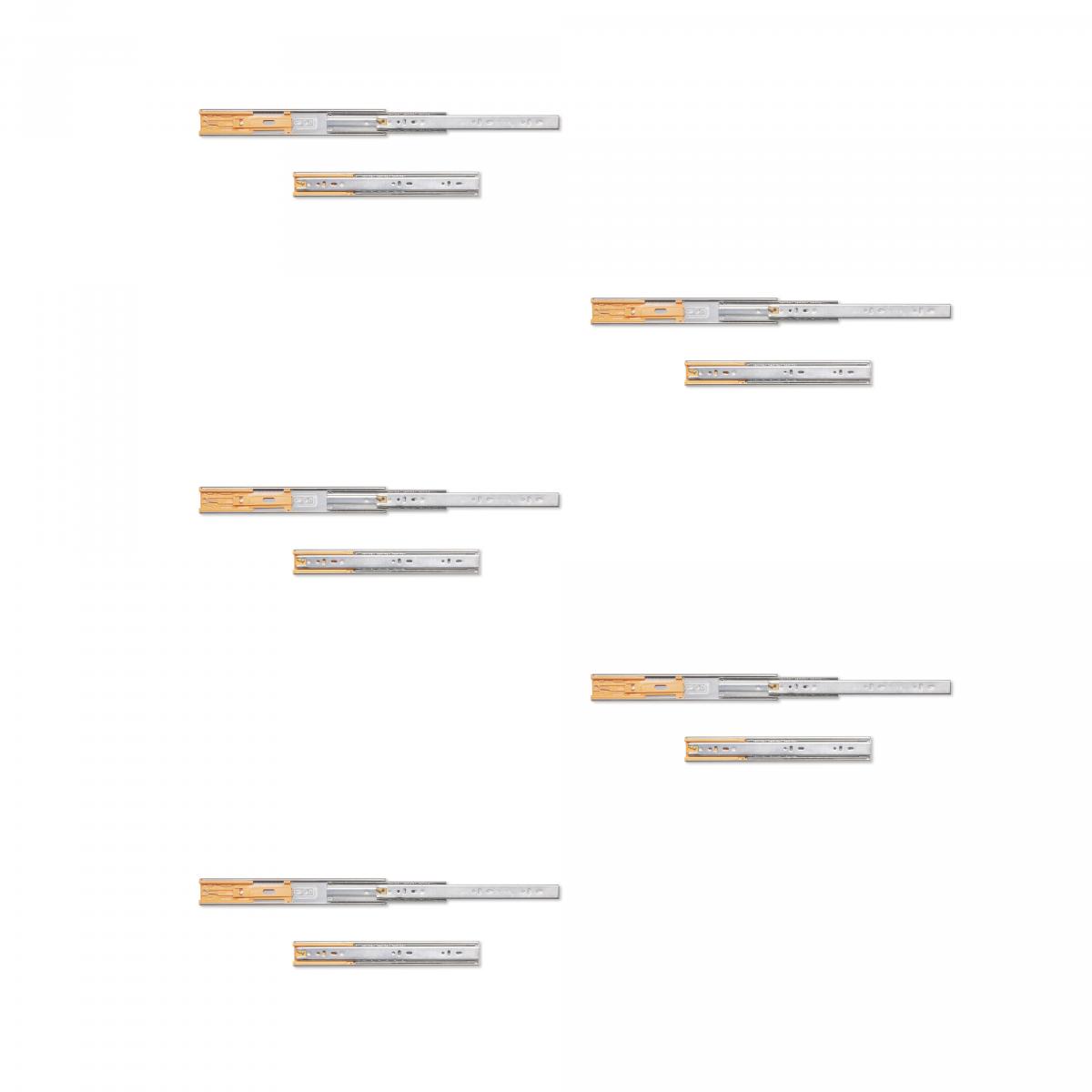 Juego de guías de bolas para cajones con extracción total y cierre suave, altura 45 mm