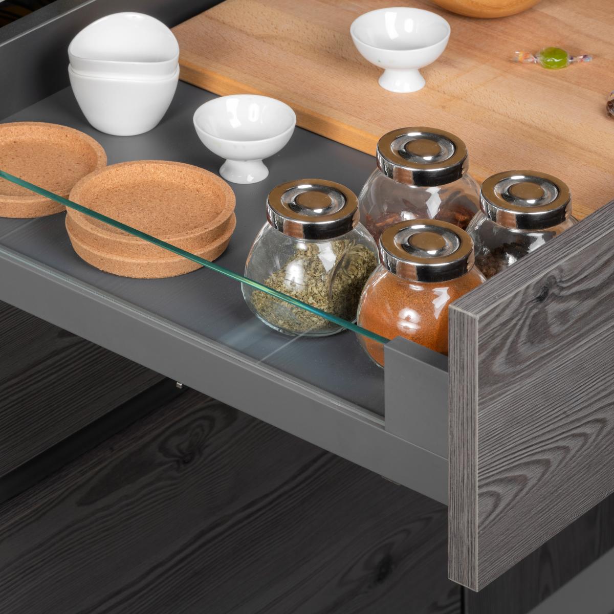 Cajón exterior Vertex 40 kg con lateral de vidrio de altura 93mm