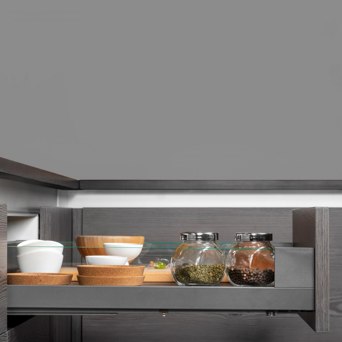 Cajón exterior Vertex 40 kg con lateral de vidrio de altura 93mm