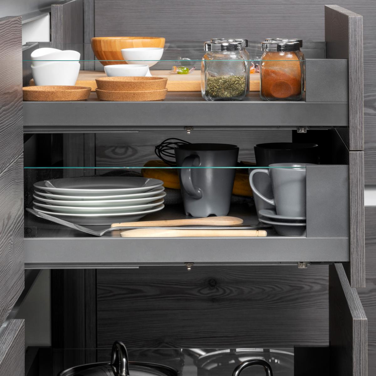 Cajón exterior Vertex 40 kg con lateral de vidrio de altura 93mm