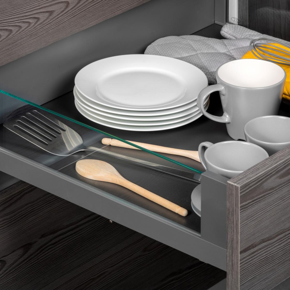 Cajón exterior Vertex 40 kg con lateral de vidrio de altura 131mm