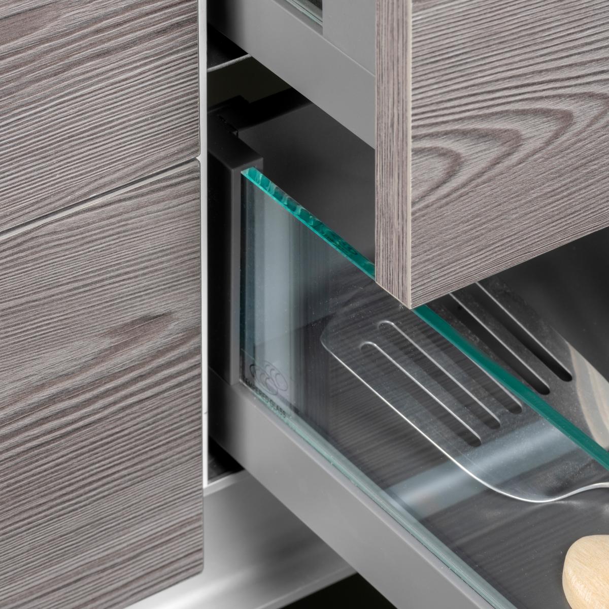 Cajón exterior Vertex 40 kg con lateral de vidrio de altura 131mm