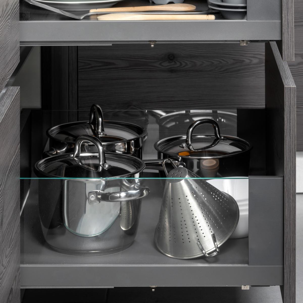 Cajón exterior Vertex 40 kg con lateral de vidrio de altura 178mm