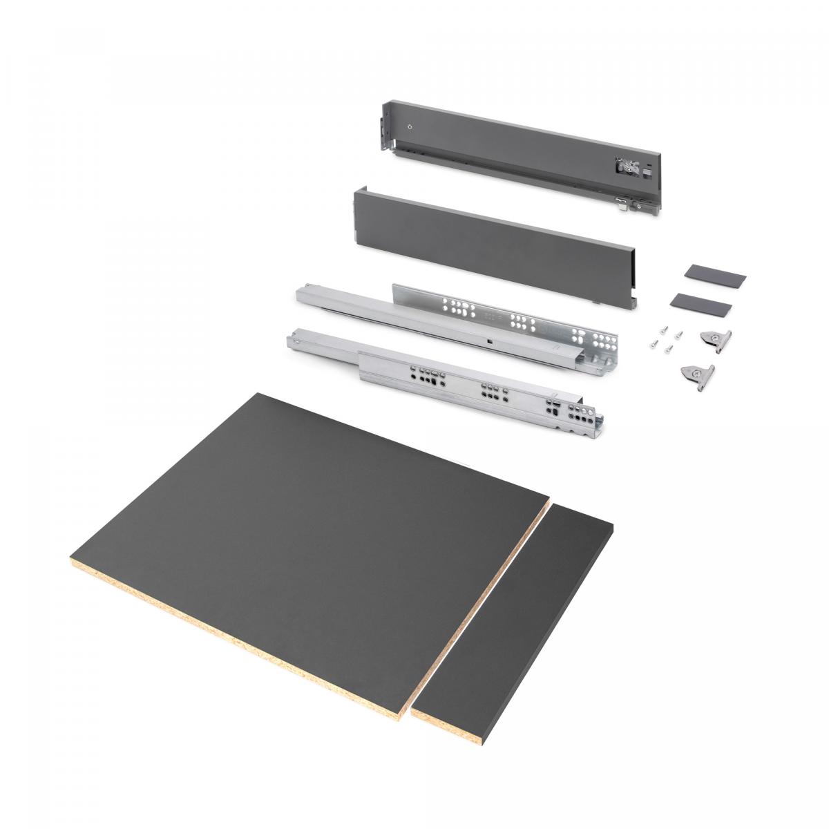 Kit de cajón para cocina o baño Vertex de altura 93mm con tableros incluidos y regulación 3D