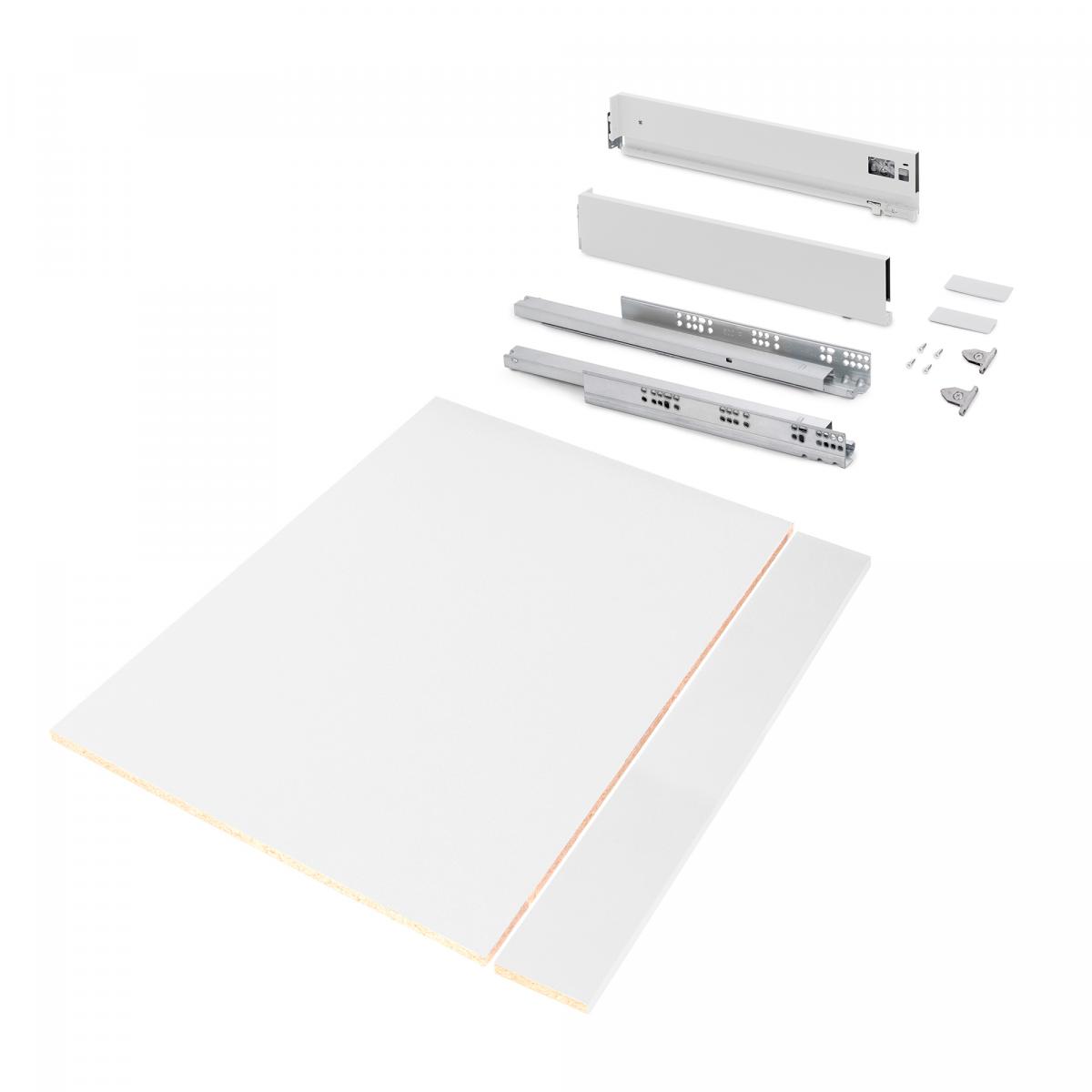 Kit de cajón para cocina o baño Vertex de altura 93mm con tableros incluidos y regulación 3D
