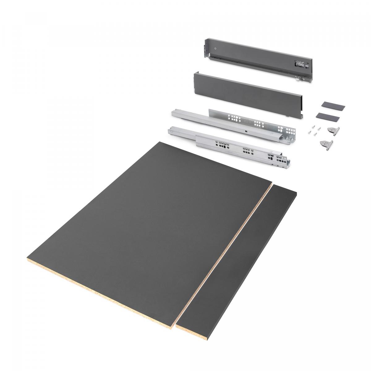 Kit de cajón para cocina o baño Vertex de altura 93mm con tableros incluidos y regulación 3D
