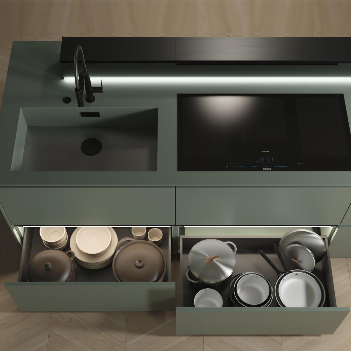 Cajón exterior Vertex, 60kg, altura 242mm y regulación 3D