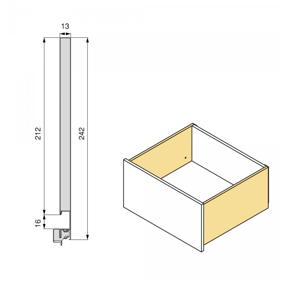 Cajón exterior Vertex, 60kg, altura 242mm y regulación 3D