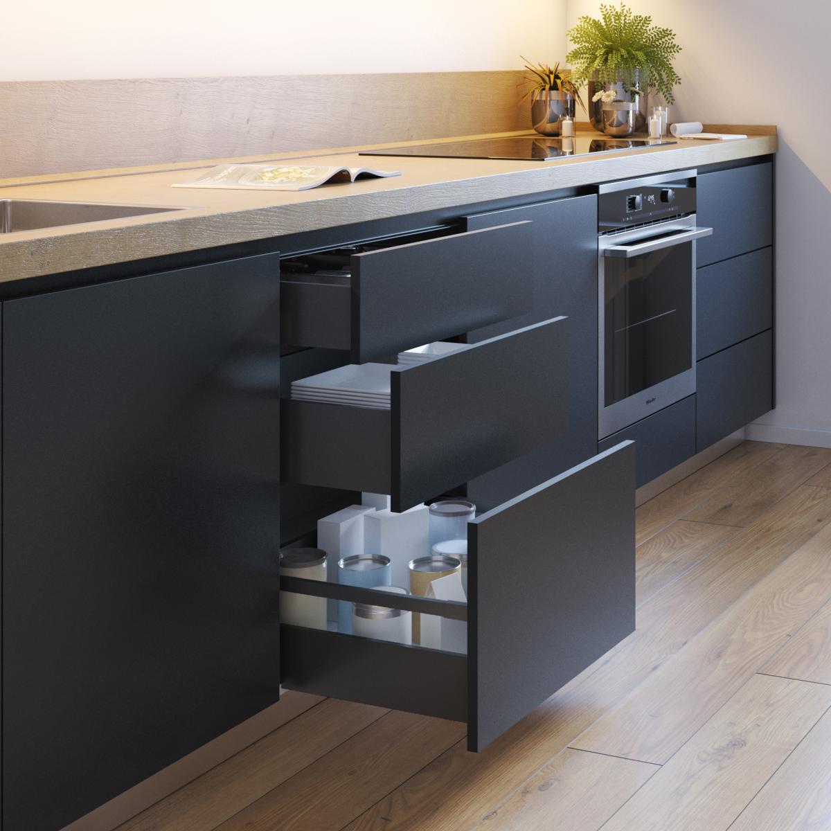 Cajón exterior Vertex 40kg de altura 131mm para tablero de 18mm