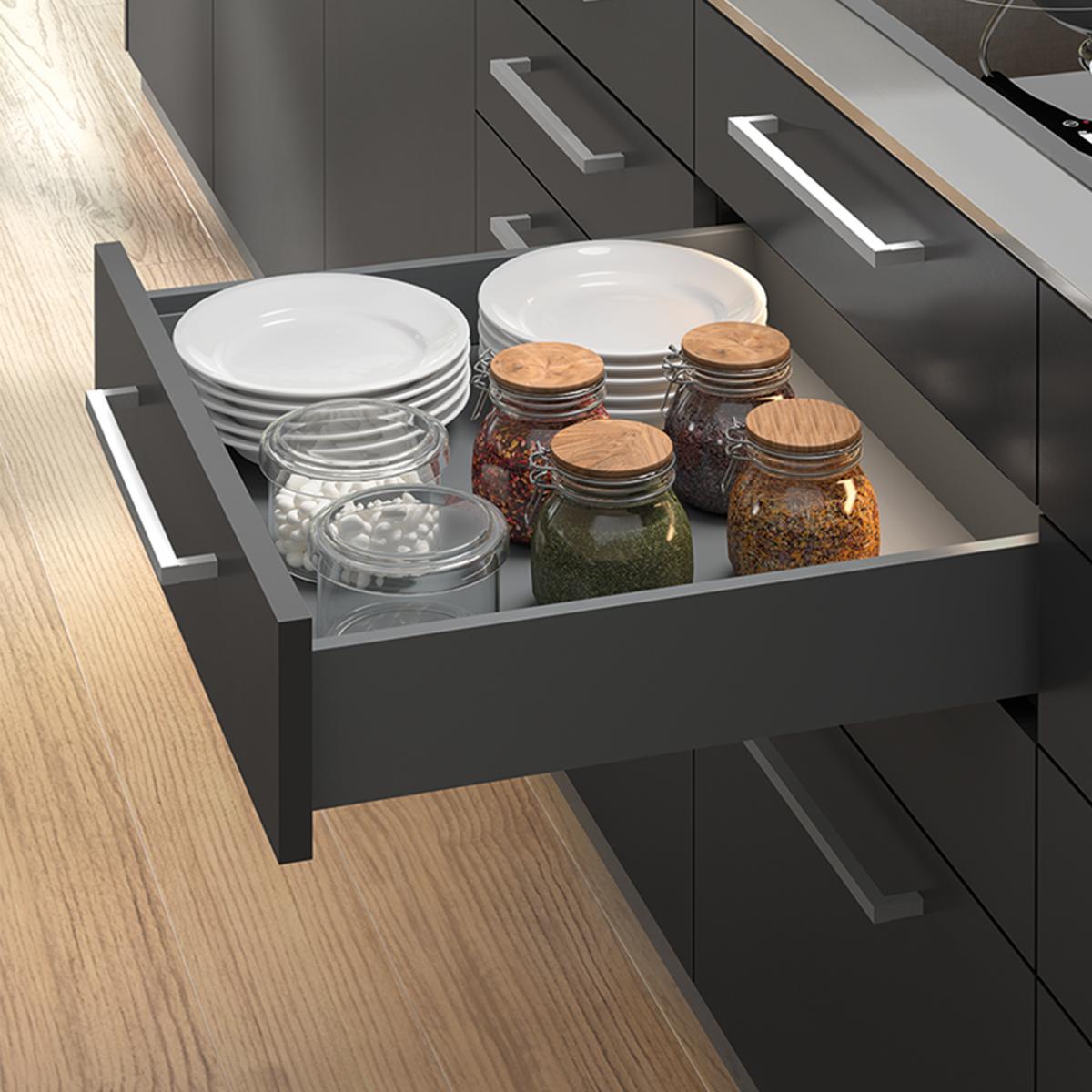 Cajón exterior Vertex, 40kg, altura 131mm y regulación 3D para tablero de 18mm