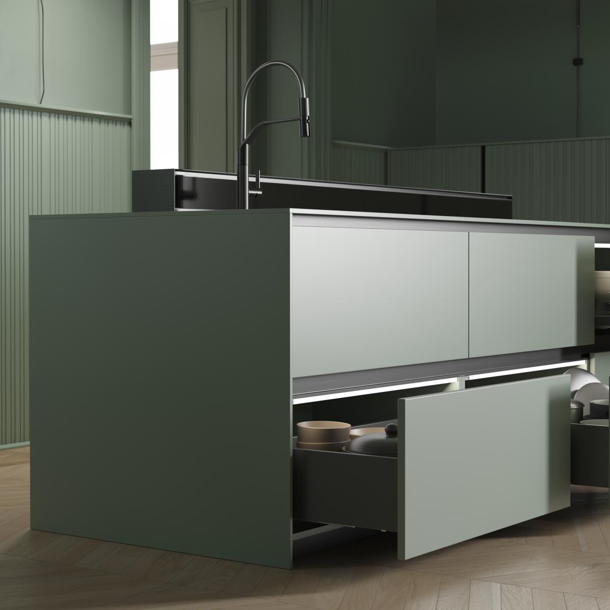 Cajón exterior Vertex, 40kg, altura 178mm y regulación 3D para tablero de 18mm