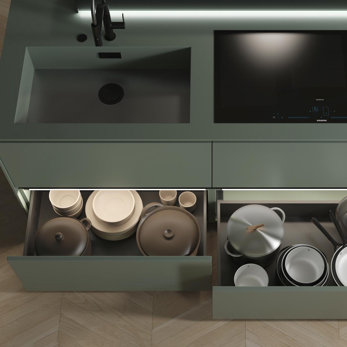 Cajón exterior Vertex, 40kg, altura 178mm y regulación 3D para tablero de 18mm