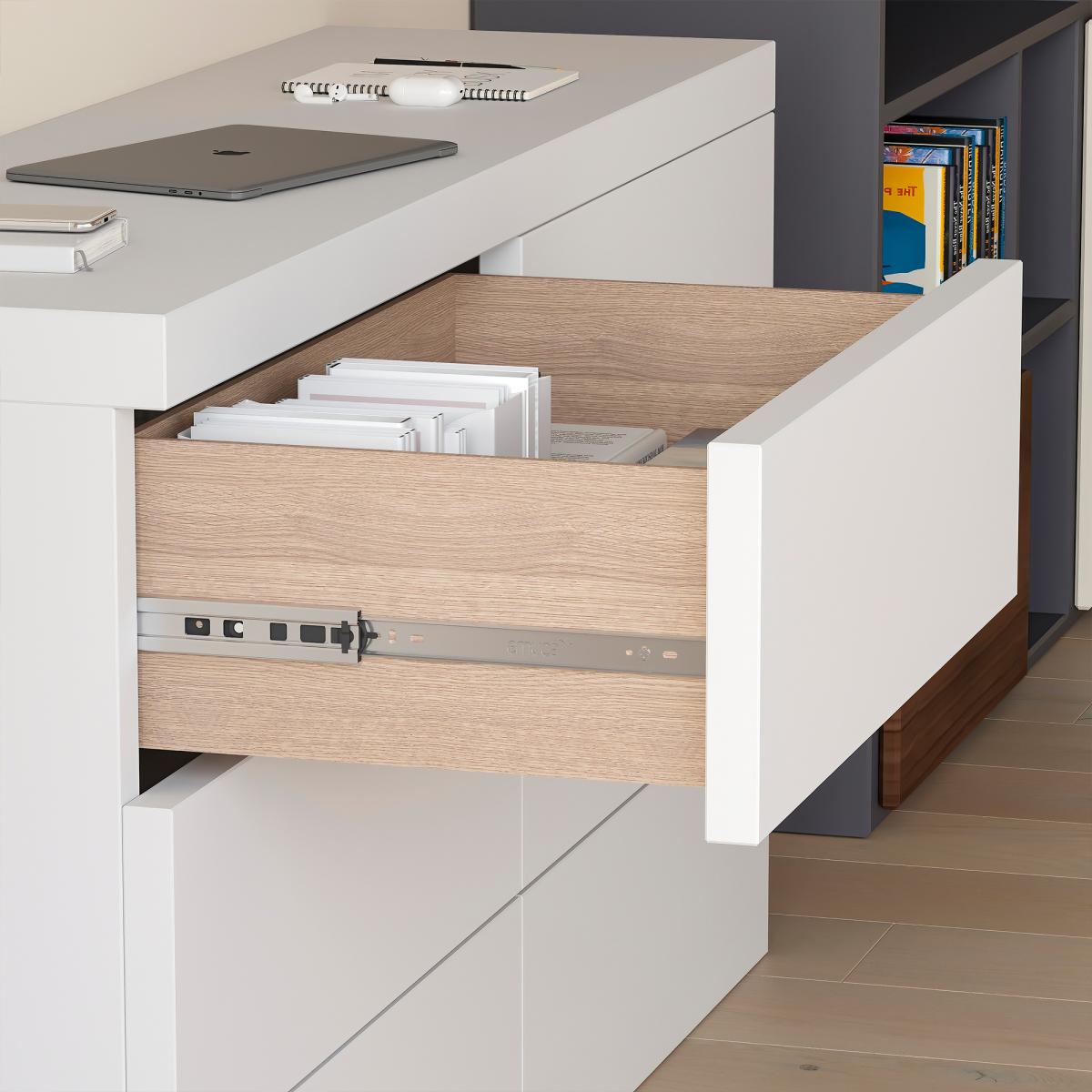 Juego de guías de bolas para cajones, extracción total, con push, cierre suave, 45 mm.