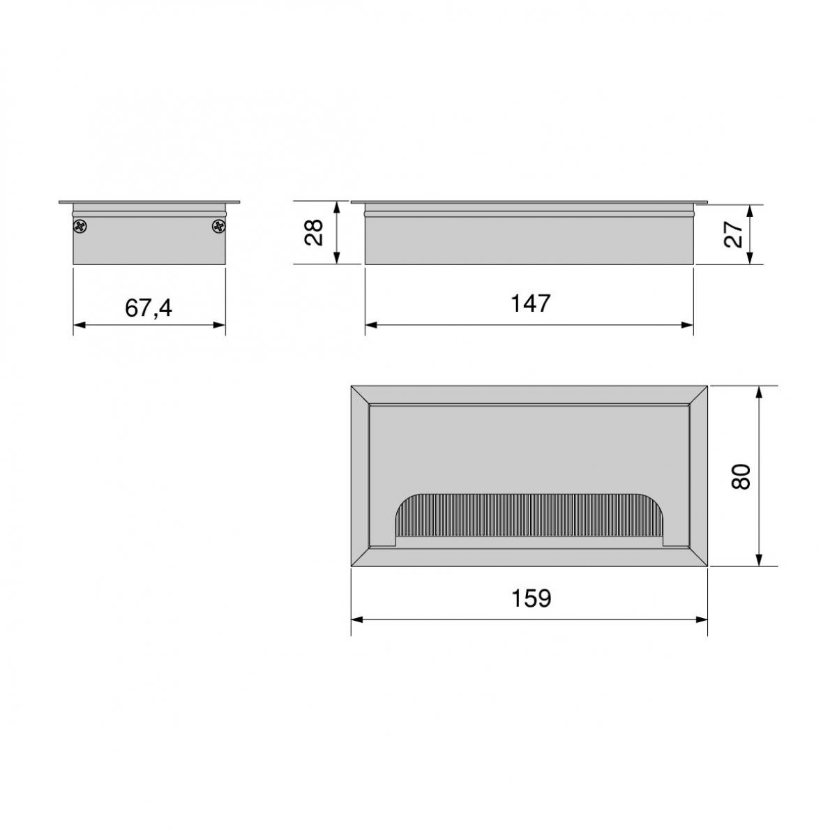 Pasacables Quadrum para mesa, rectangular (159x80mm, 269x80mm)