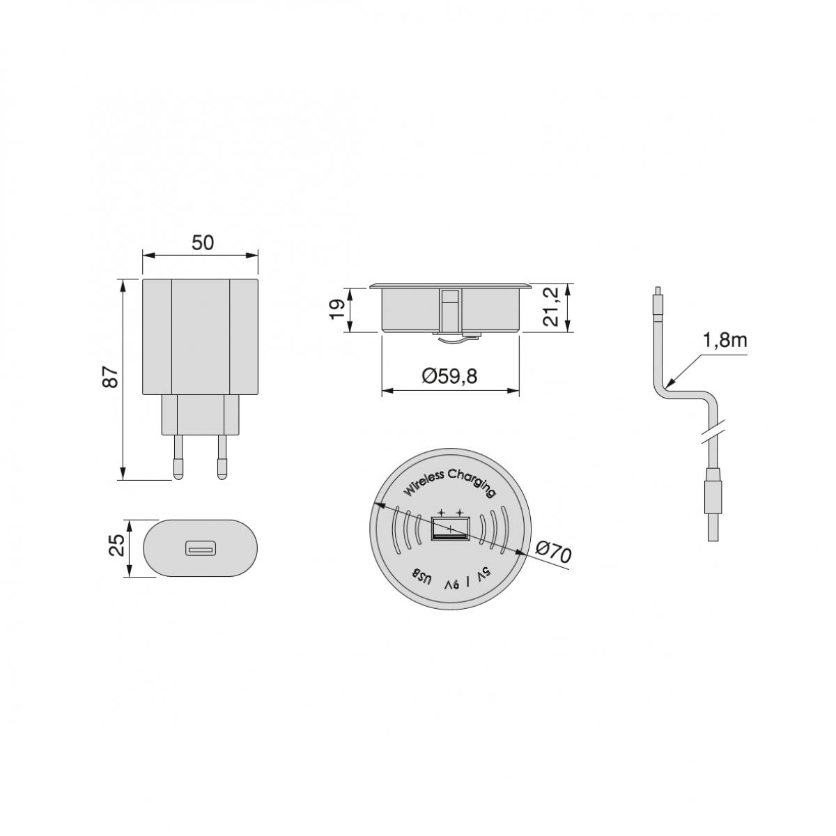 Cargador inalámbrico de superficie para móviles Airtop 2 USB-A (Ø60mm)