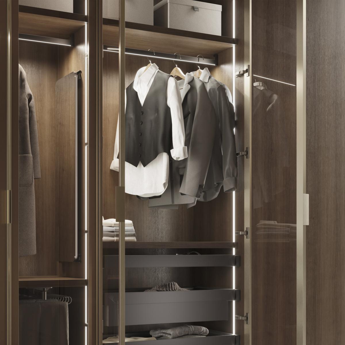 Kit de barra para armario Luxe, tira LED 4,5x8 Neonlynx V, sensor de movimiento RF Smart y convertidor Smart (24V DC)