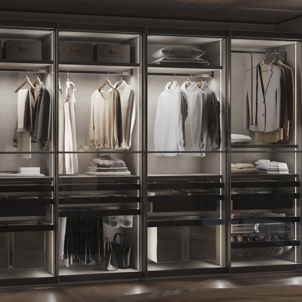 Kit de barra para armario Luxe, tira LED 4,5x8 Neonlynx V, sensor de movimiento RF Smart y convertidor Smart (24V DC)