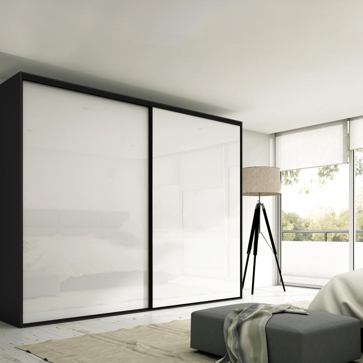 Sistema corredero para armario de 2 puertas con rodadura inferior Placard 74 con tirador Sharp y cierre suave