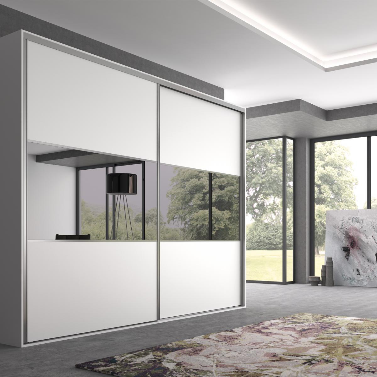 Sistema corredero para armario 2 puertas rodadura inferior Placard 90 con perfiles Vall y cierre suave