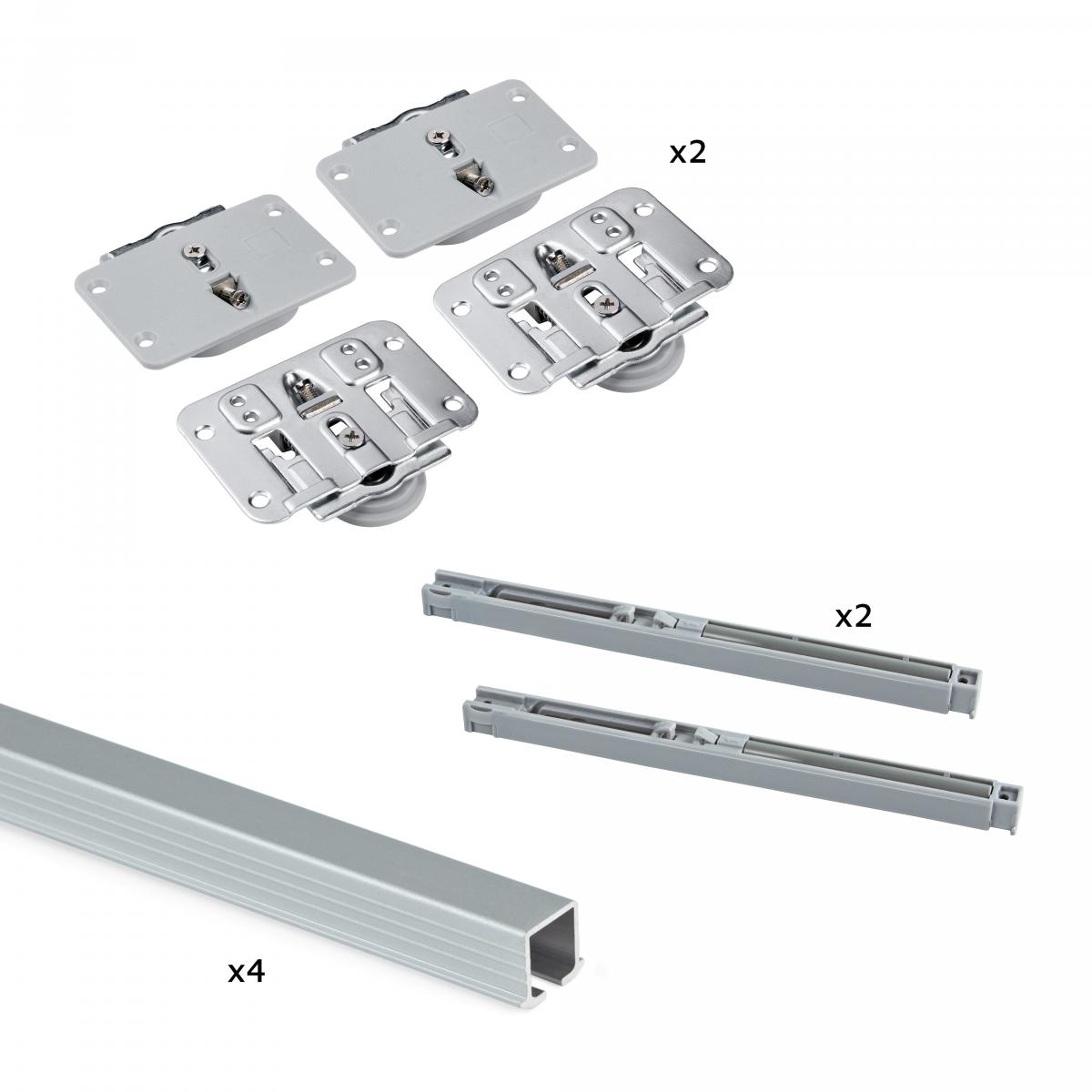 Sistema Flow en formato kit para un armario de 2 puertas correderas de madera apoyadas con cierre suave