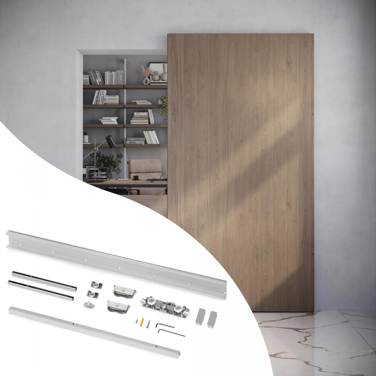 Sistema Wall para puertas correderas colgadas de madera con cierre suave