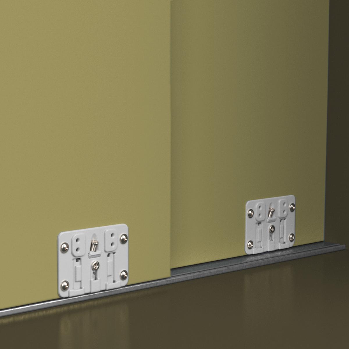 Sistema Flow de superficie en formato kit para un armario de 2 puertas correderas de madera apoyadas con cierre suave