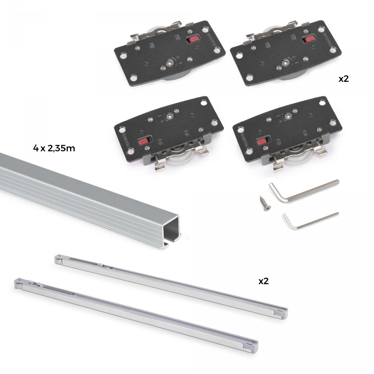 Sistema Flow 2 en formato kit para un armario de 2 puertas correderas de madera apoyadas con cierre suave