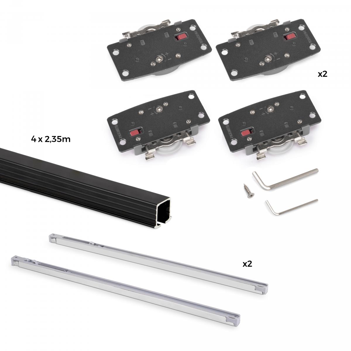 Sistema Flow 2 en formato kit para un armario de 2 puertas correderas de madera apoyadas con cierre suave
