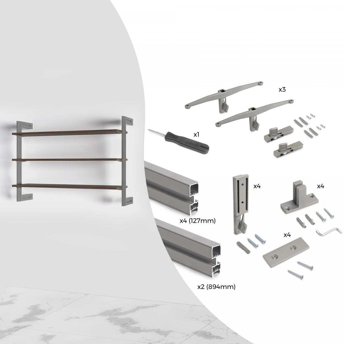 Kit estructura modular Zero con herrajes para el montaje de fijación a pared