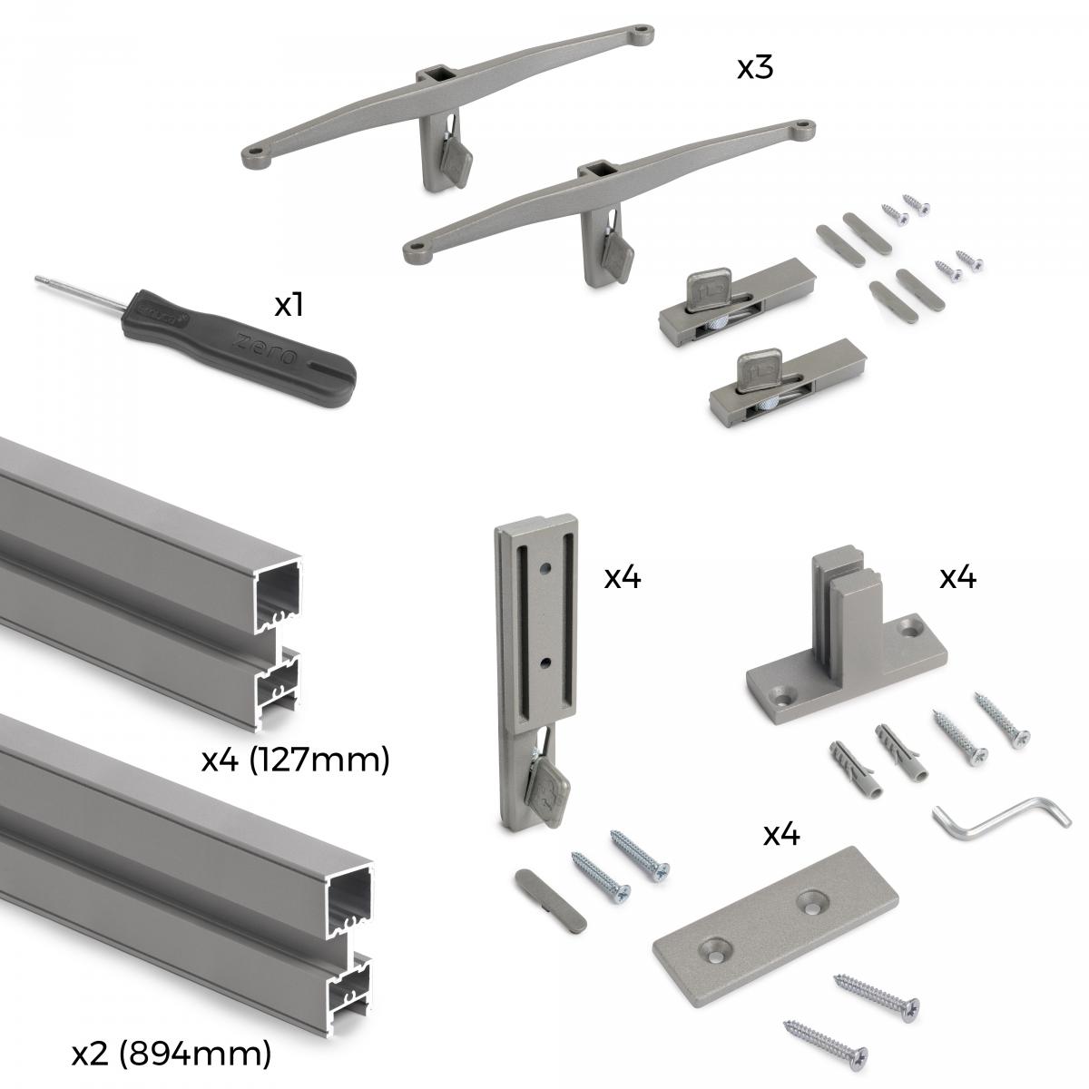 Kit estructura modular Zero con herrajes para el montaje de fijación a pared
