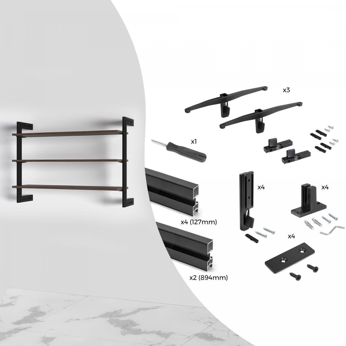 Kit estructura modular Zero con herrajes para el montaje de fijación a pared
