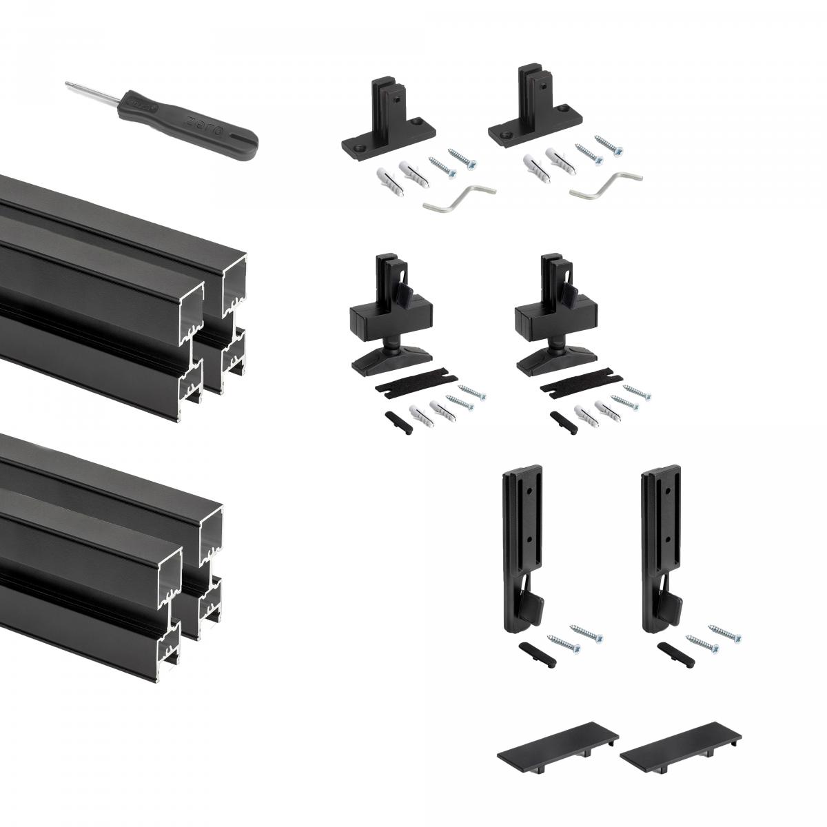 Kit estructura modular Zero con herrajes y perfiles para montaje al suelo y a pared