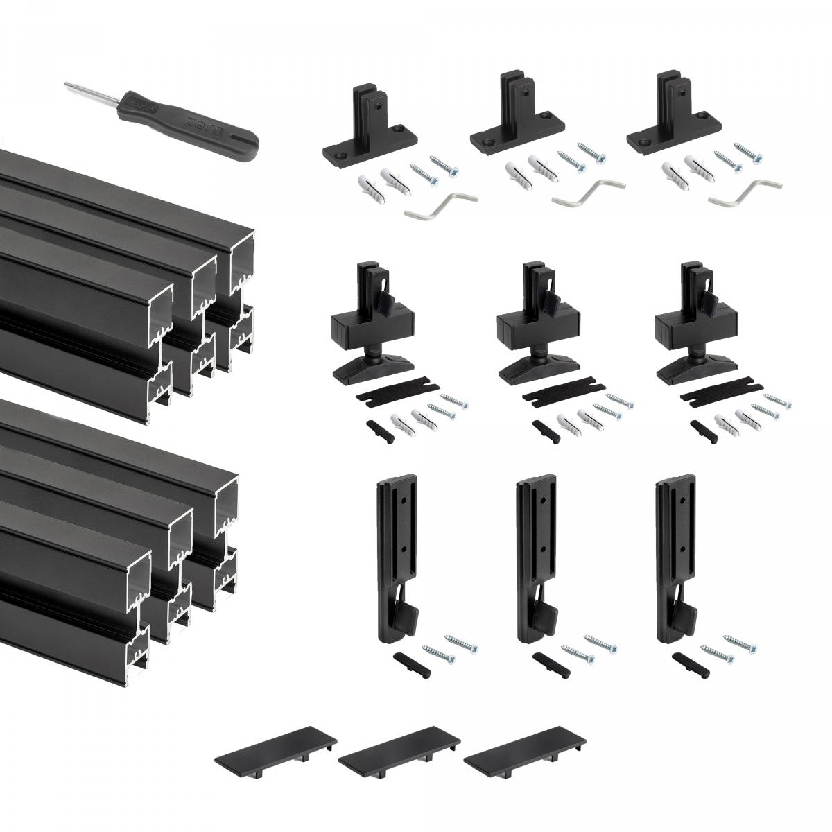 Kit estructura modular Zero con herrajes y perfiles para montaje al suelo y a pared