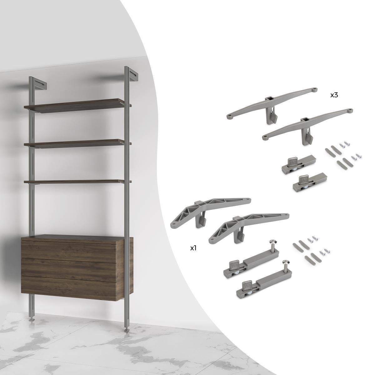Kit Zero de soportes para estantes de madera y módulo