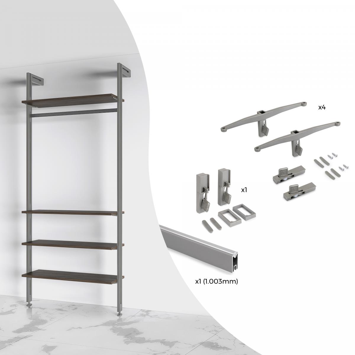 Kit Zero de soportes para estantes de madera y barra de colgar