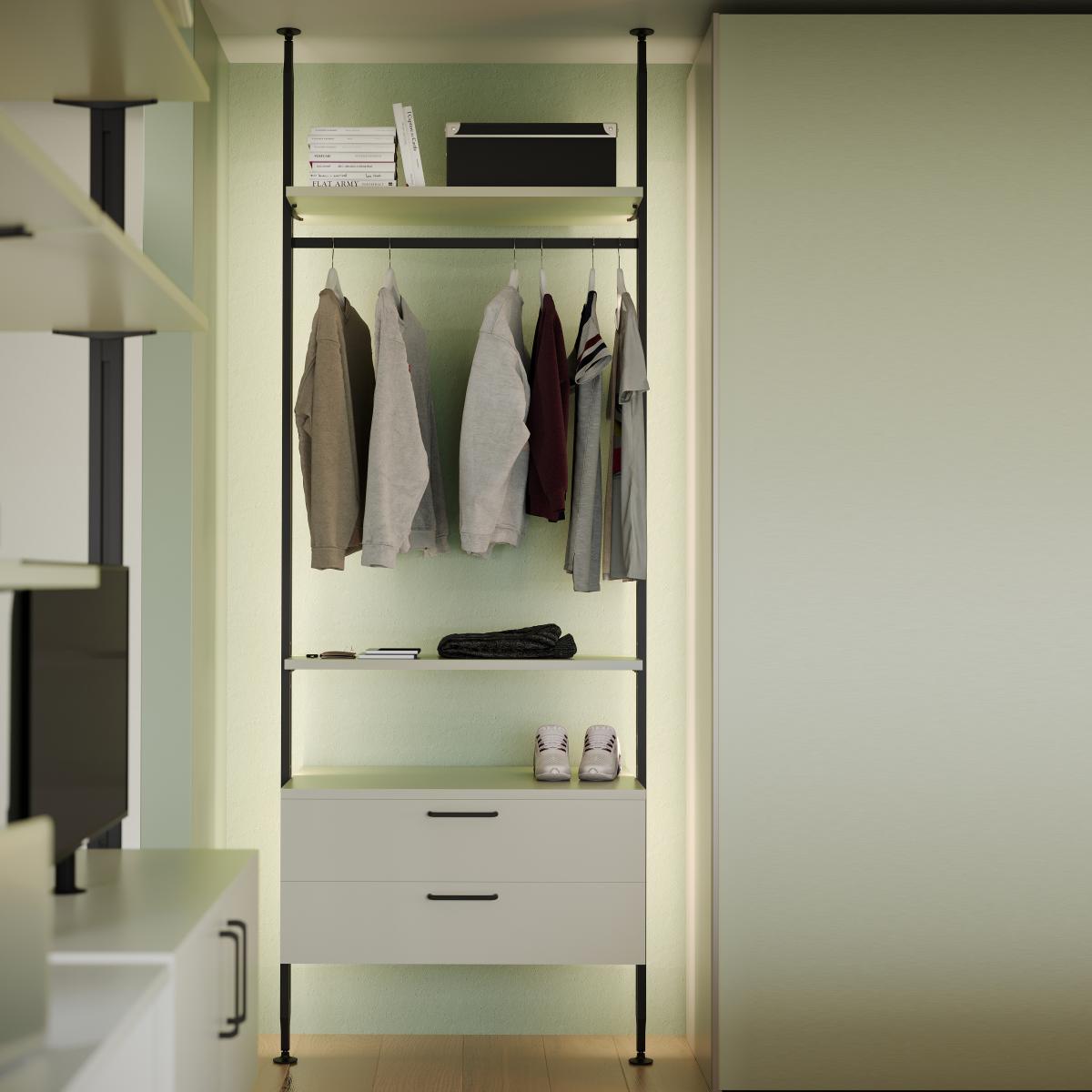 Kit Zero de soportes para estantes de madera y barra de colgar