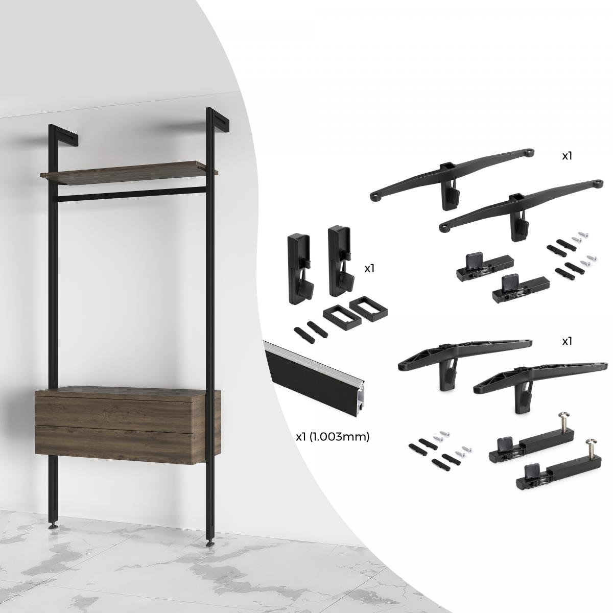 Kit Zero de soportes para estantes de madera, módulo y barra de colgar