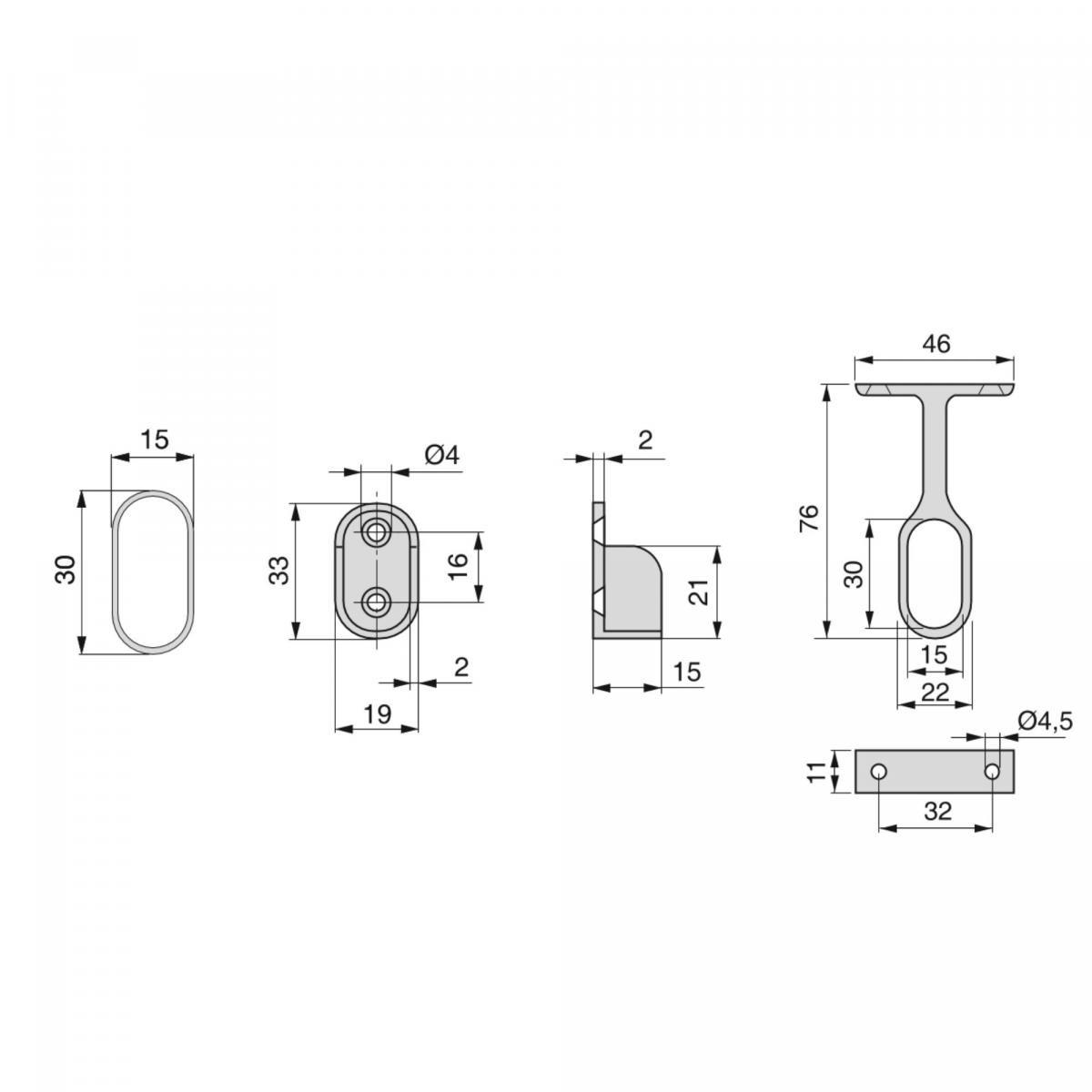 Kit de barra para armario 30x15 mm acero