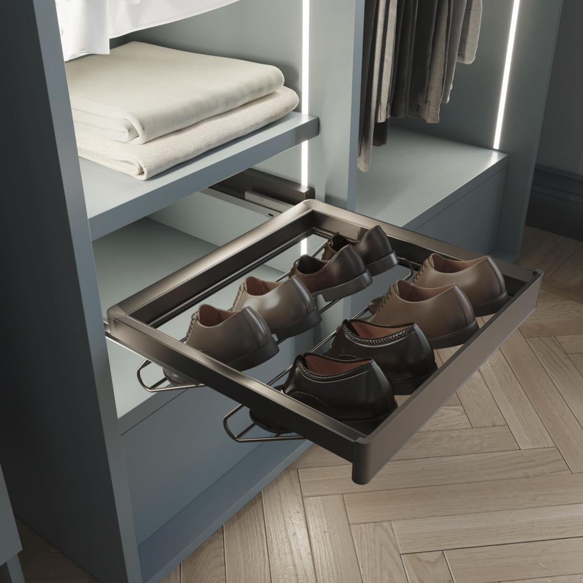 Kit de cajón zapatero y bastidor regulable Quartz para armarios, guías de cierre suave y extracción total