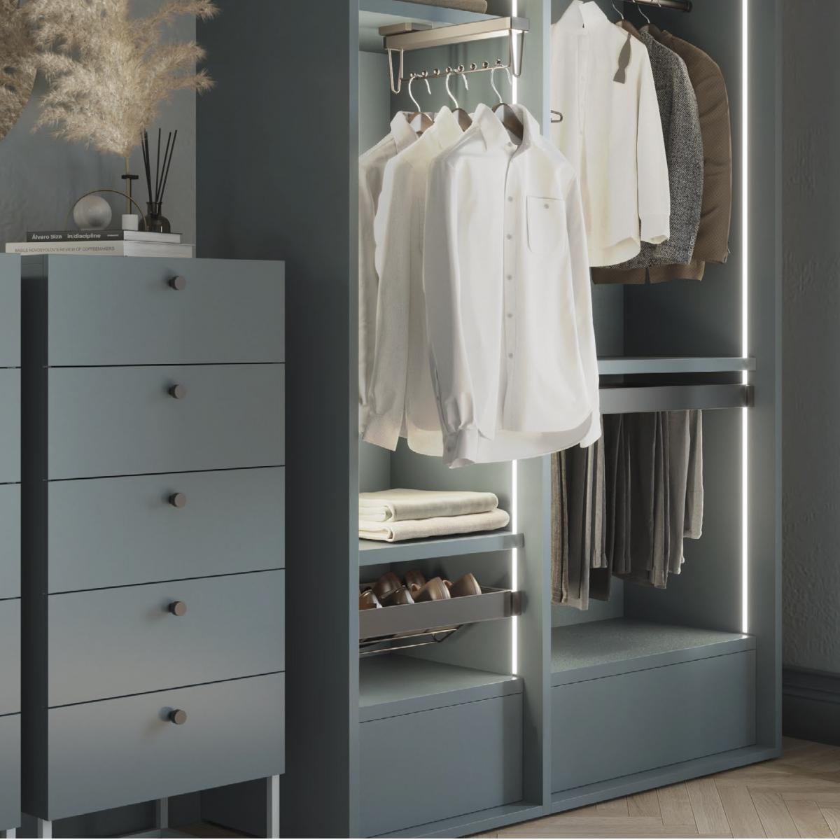 Kit de cajón zapatero y bastidor regulable Quartz para armarios, guías de cierre suave y extracción total