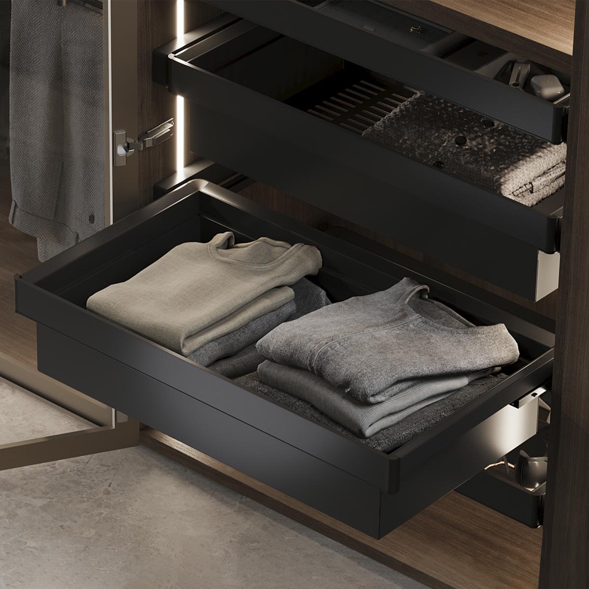 Kit de cajón metálico y bastidor regulable Quartz para armarios, guías de cierre suave y extracción total