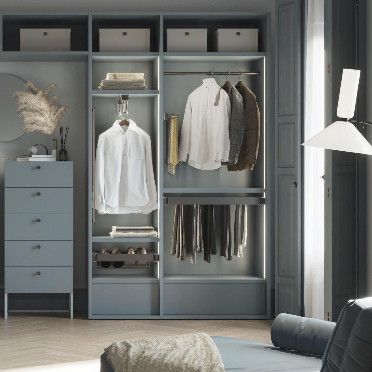 Kit de pantalonero de 7 varillas y bastidor regulable Quartz para armarios, guías de cierre suave y extracción total