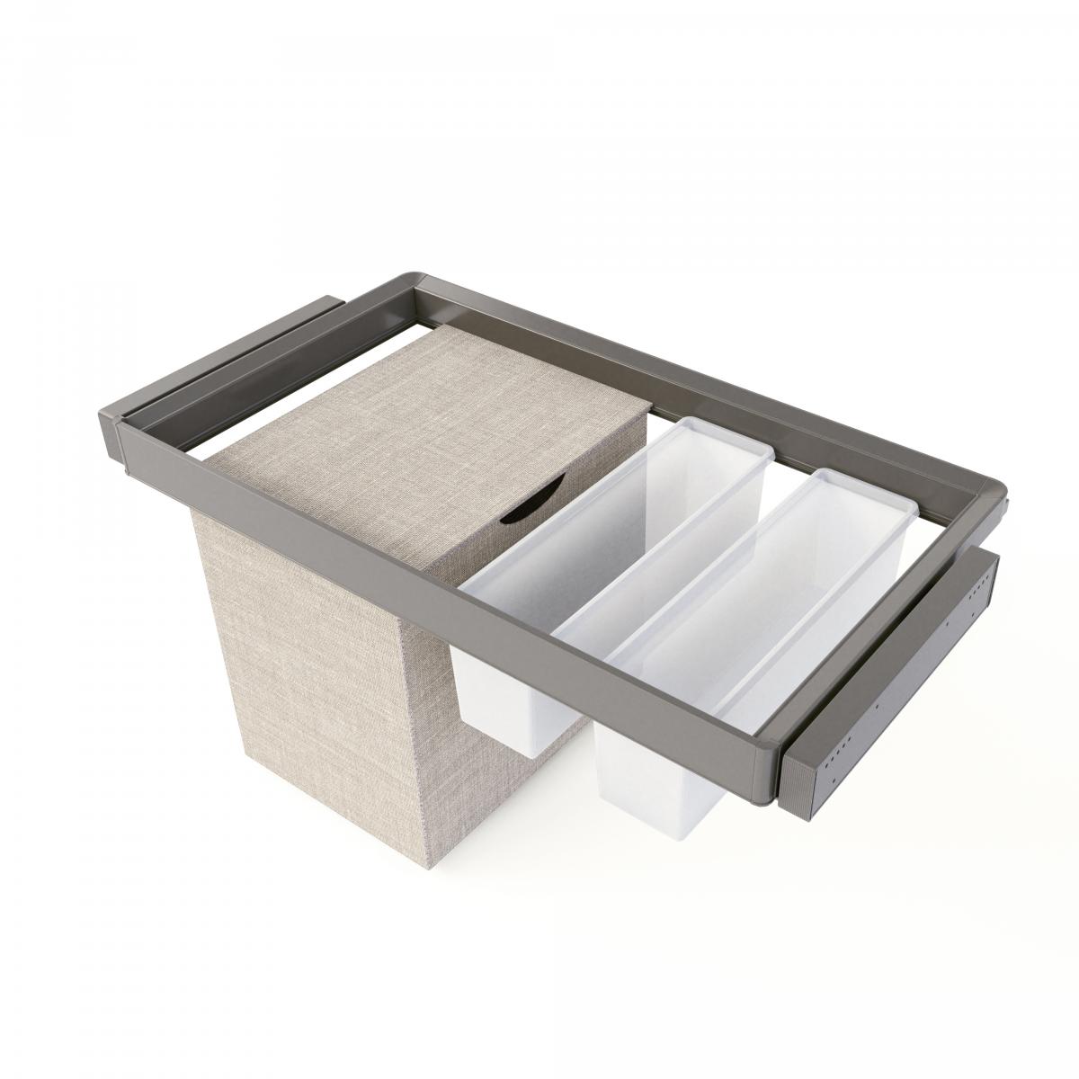 Kit de bandeja auxiliar, cesto y bastidor regulable Quartz para armarios, guías de cierre suave y extracción total